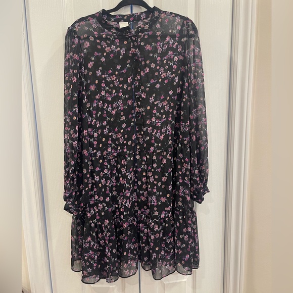 H&M Dresses & Skirts - Floral Sheer Black Dress with Purple Accents